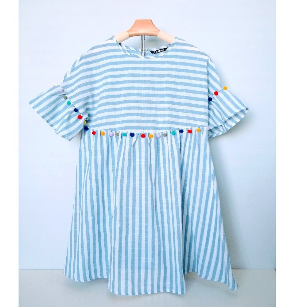COTTON STRIPED POMPOM DRESS - Picture 4 of 13